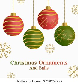 Vetor de ornamentos 3D Natal isolado no fundo branco. Elementos de decoração de Natal. Bolinhas e bolas de Natal.