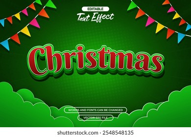 3d Christmas sale editable text effect with cloud decoration and green background