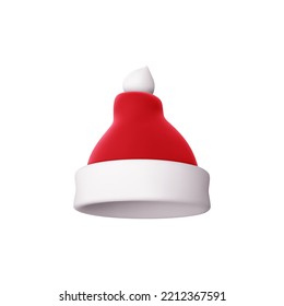 3d Christmas Santa Claus hat icon. New Year and xmas decoration isolation. on white background. Vector cartoon illustration.