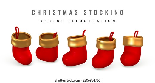 3d Weihnachten Weihnachtsmann Strumpf. Weihnachten oder Neujahr Dekorationselemente. Vektorgrafik.