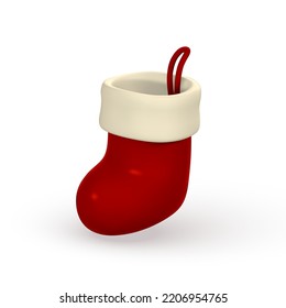 3d Christmas Santa Claus stocking. Xmas or New Year's decorative element. Vector illustration.