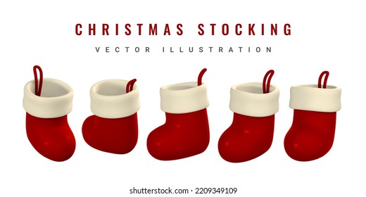 3d Weihnachten Weihnachtsmann Strumpf. Weihnachten oder Neujahr Dekorationselemente. Vektorgrafik.