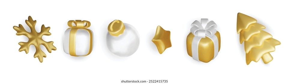 3d Christmas set. Realistic vector icon for present, birthday banners