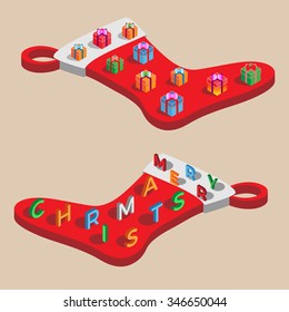 3d christmas socks.Isometric view. Vector illustration