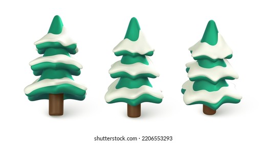 3D Weihnachtsbaum im Cartoon-Stil. Weihnachten oder Neujahr Dekorationselemente. Vektorgrafik.