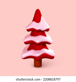 3d Christmas tree in cartoon style. Xmas or New Year's decorative element. Vector illustration.