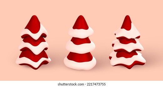 3d Christmas tree in cartoon style. Xmas or New Year's decorative element. Vector illustration.