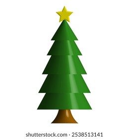 3D Christmas tree design with a layered green structure and a yellow star on top, perfect for holiday-themed projects and festive decor. Simple, clean, and eye catching style. 3 dimensions design.