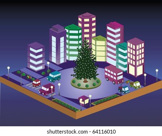 3D Christmas tree illuminated with city