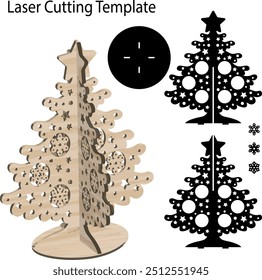 Plantilla de corte de Vector láser de árbol de Navidad 3D   Modelo de pino de abeto Año Nuevo Decoración