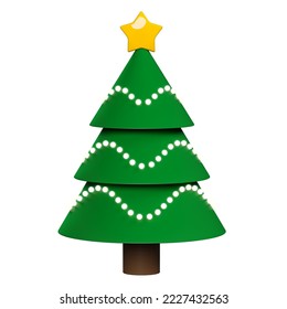 3d Christmas tree rendering with a star on top and decorative light 