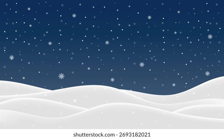 Fondo de la noche del invierno de las Navidades 3D con la nieve y los copos de nieve. Podio pastel en suelo nevado. Anuncio de invierno festivo con bokeh y espacio para texto. Ilustración vectorial.