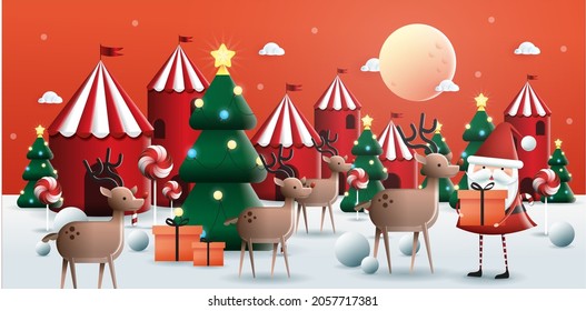 3d christmas winter wonderland greetings design template vector, illustration