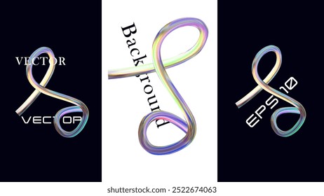 3d chromatic metal spiral, dynamic wave on black and white bg. Chrome spiral elements in motion. 3d vector illustration