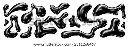 3D Chrome abstract liquid shapes. Inflated metal objects. Realistic render vector elements set Foto stock © 