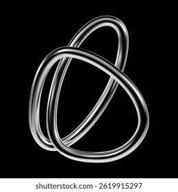 3D chrome abstract shape with fluid metallic lines in Y2K style. Isolated futuristic wireframe element with curved glossy structure. Modern techno design for digital and creative projects