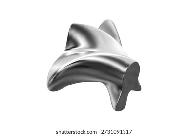 Forma abstrata de cromo 3d. Líquido de vidro y2k figura. Espiral de metal prata surreal forma efeito holográfico. Gradiente de cristal cromado torcido. Ilustração de renderização de vetor