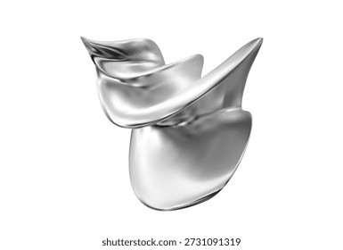 Forma abstrata de cromo 3d. Líquido de vidro y2k figura. Espiral de metal prata surreal forma efeito holográfico. Gradiente de cristal cromado torcido. Ilustração de renderização de vetor