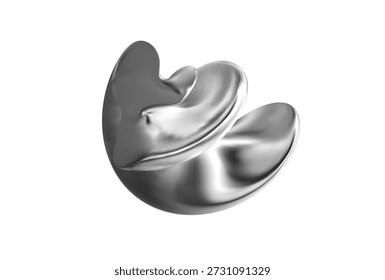 Forma abstrata de cromo 3d. Líquido de vidro y2k figura. Espiral de metal prata surreal forma efeito holográfico. Gradiente de cristal cromado torcido. Ilustração de renderização de vetor