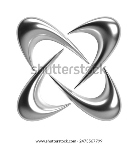 3d chrome abstract shapes with sleek shiny silver surfaces. Isolated vector elements in y2k style, ideal for retrofuturism, cosmic, celestial, and sci-fi designs, adding a modern and glossy touch