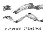 3d chrome abstract wave flying. Render liquid hologram ribbon. Y2k curve, spiral, swirl shape silver texture. Holographic ribbon glass effect. Vector render futuristic illustration