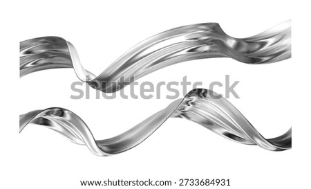 3d chrome abstract wave flying. Render liquid hologram ribbon. Y2k curve, spiral, swirl shape silver texture. Holographic ribbon glass effect. Vector render futuristic illustration