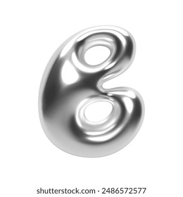 3D chrome bubble letter B in Y2K futuristic style. Shiny silver glossy surface with inflated liquid metal form. Isolated alphabet letter from trendy vector render font for modern typography and design