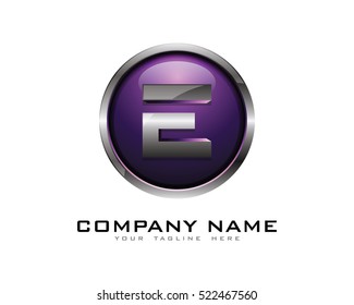 3D Chrome Circle Letter E Logo Design Template