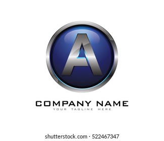 3D Chrome Circle Letter A Logo Design Template