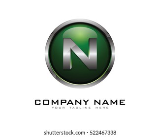 3D Chrome Circle Letter N Logo Design Template