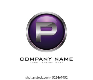 3D Chrome Circle Letter P Logo Design Template