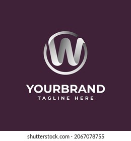 3D Chrome Circle Letter W Logo Design Template