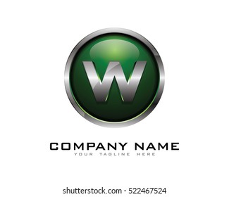 3D Chrome Circle Letter W Logo Design Template