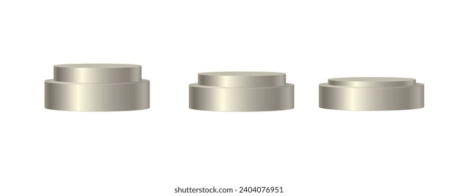   3d chrome cylinders isolated on transparent background. Cylinder pole, metal steel pipe, scenes, pedestals, podium.  Vector, illustration