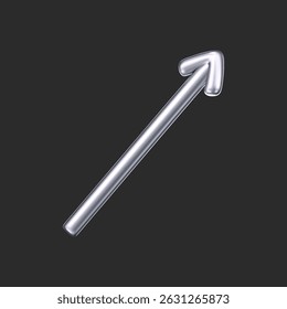 Flecha del doodle del cromo 3D en estilo Y2K, aislado en un fondo oscuro. Render de la curva líquida de cromo 3D y flecha de remolino, girando hacia arriba, hacia abajo y hacia la derecha con un efecto de plata de metal. Figura Y2K de Vector 3D