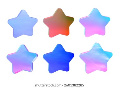 3D chrome elements y2k, holographic stars