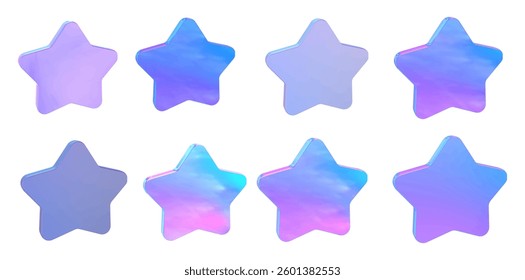 3D chrome elements y2k, holographic stars