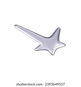 3d estrella cromada en caída o vuelo en el estilo futurista y2k aislado en fondo blanco. Hacerse un emoji estrella de tiro de galaxia de metal plateado 3d con pestañas y chispas. Ilustración vectorial y2k