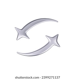 3d estrella cromada en caída o vuelo en el estilo futurista y2k aislado en fondo blanco. Hacerse un emoji estrella de tiro de galaxia de metal plateado 3d con pestañas y chispas. Ilustración vectorial y2k
