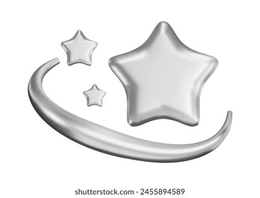 3d chrome futuristic stars render. y2k geometric magic symbol. Techno design element, cyber shapes. Abstract beam, dynamic galaxy, shiny sky. Vector isolated illustration. Cartoon figure.