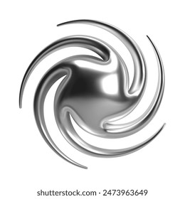 3d chrome galaxy swirl with sleek, shiny silver surfaces. Isolated abstract spiral element in y2k style, ideal for futuristic, cyber, and cosmic designs, adding a modern and glossy touch