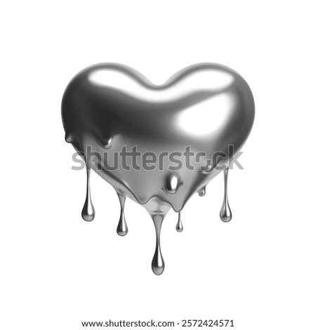 3D chrome glossy heart with silver dripping liquid effect. Isolated vector in retro-futuristic Y2K style for Valentine's Day, love and romantic designs. Ideal for posters, prints and social media