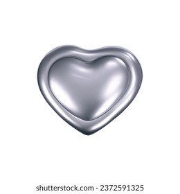Icono de corazón cromado 3d en el estilo y2k aislado en un fondo blanco. Representación del emoji 3d de corazón plateado con efecto gradiente brillante. Ilustración vectorial y2k