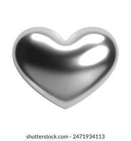 3d chrome heart shape with a shiny metallic silver surface. Isolated abstract element in y2k style, perfect for love, valentine, and romantic designs, adding a glossy aesthetic touch