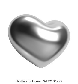 3d chrome heart with a sleek metallic silver surface. Isolated abstract element in y2k style, ideal for love, valentine, and romantic themes, adding a contemporary and glossy touch