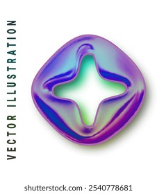 3D chrome holographic shape. Element for posters, banners, flyers in Y2K style.