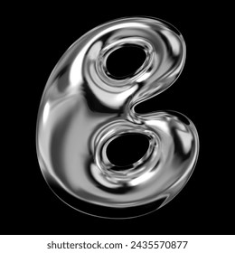 3D chrome letter B of English alphabet, Y2K retro typeface with inflated balloon bubble font style, liquid metal texture, glossy shiny fluid surface, vector isolated