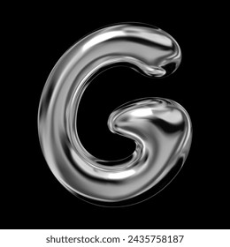 3D chrome letter G of English alphabet, Y2K retro typeface with inflated balloon bubble font style, liquid metal texture, glossy shiny fluid surface, vector isolated