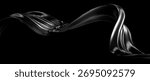 3d chrome liquid abstract ribbon shape on black background. Futuristic gradient element, chrome metal ribbon, hologram wave. Spiral tech bg. Vector illustration