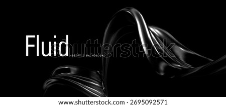 3d chrome liquid abstract ribbon shape on black background. Futuristic gradient element, chrome metal ribbon, hologram wave. Spiral tech bg. Vector illustration